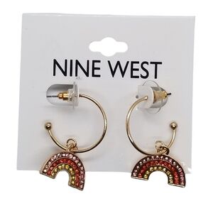 NINE WEST NWT RHINESTONE RAINBOW CHARM HOOP EARRINGS